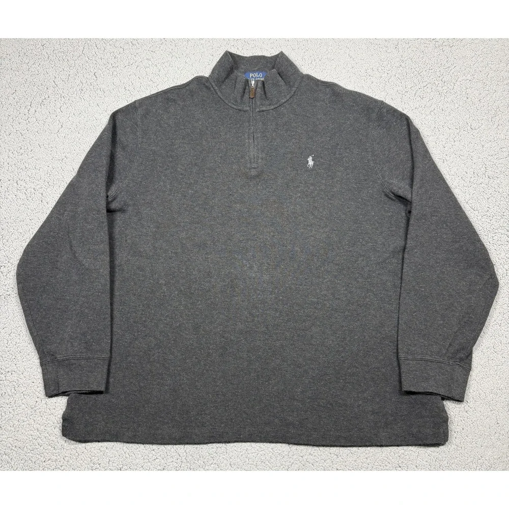 Polo Ralph Lauren Sweater Mens XL‎ Gray Estate Rib 1/4 Zip Mock Neck Pullover